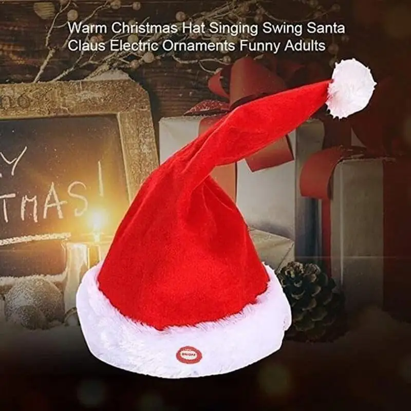 

Singing and Dancing Christmas Hat Electric Christmas Hat Toy with Christmas Music Flannel Cloth With Bell Holiday Party Headwear