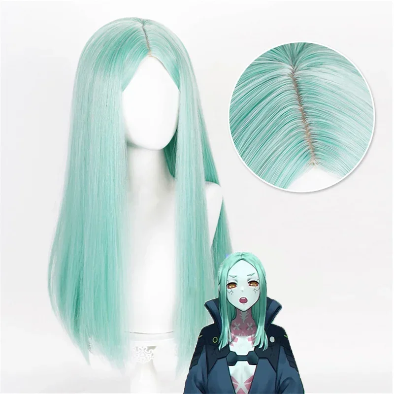 Аниме Киберпанк Edgerunners Rebecca Косплей Парик Becca Мятно-зеленый Длинный зажим для