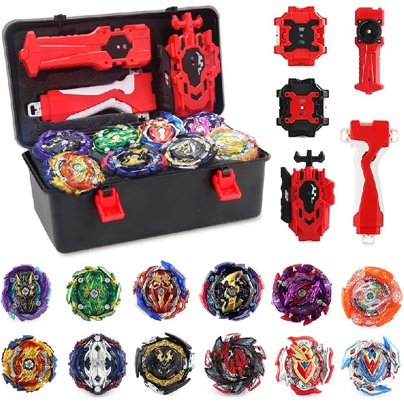 

Battling Top Burst Gyro Toy Set 12 Spinning Tops 4 Launchers Combat Game with Portable Storage Box Gift for Kids Children Boys