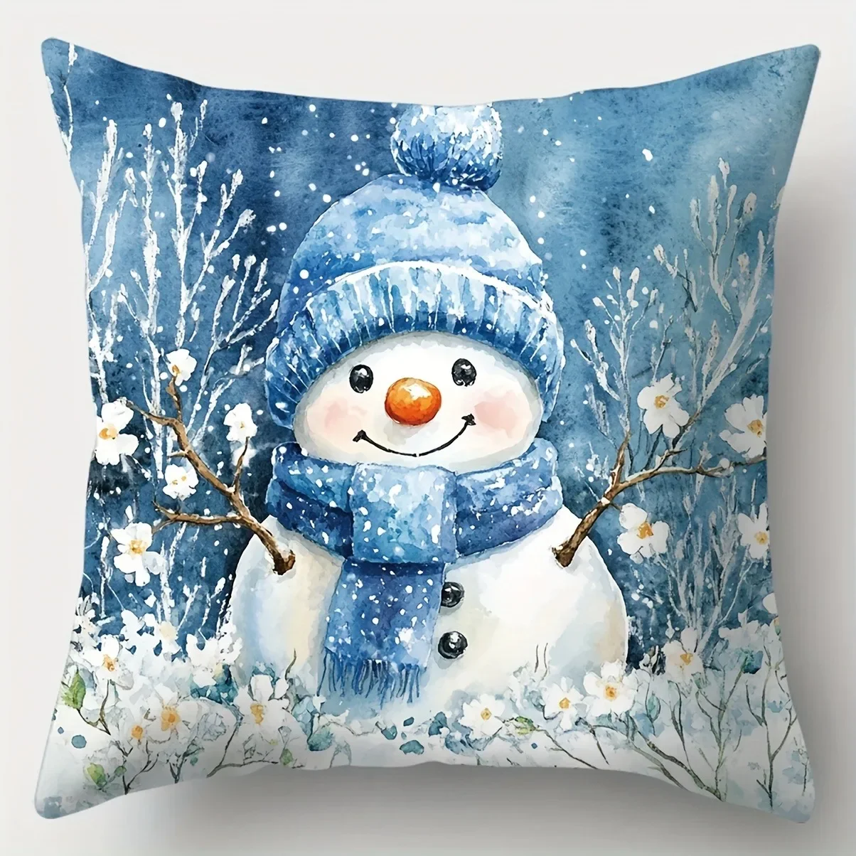 Чехол для диванной подушки с рисунком Санта Клауса и снеговика