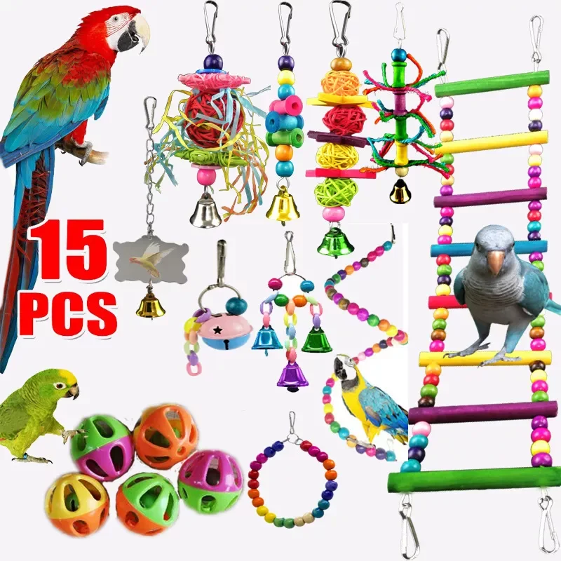 

Combination Parrot Bird Toys Accessories Articles Parrot Bite Pet Bird Toy For Parrot Training Bird Toy Swing Ball Bell Standing