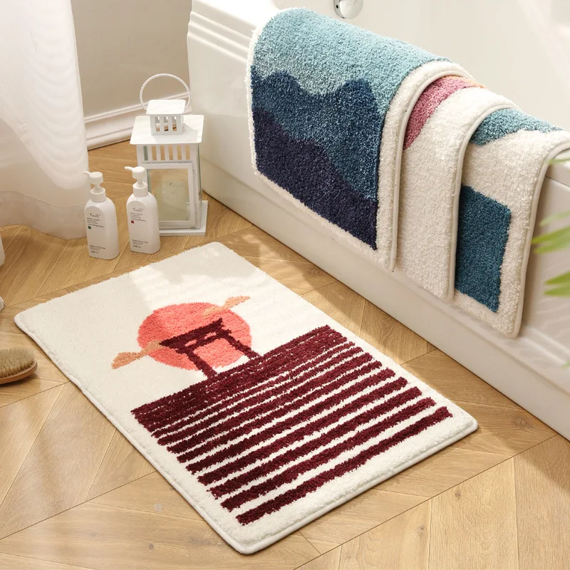 

Japanese Style Bath Mat Abstract Sun Mountain Soft Carpet Anti-slip Absorbent Bathroom Floor Mats Doormat Home Bathtub Side Rug