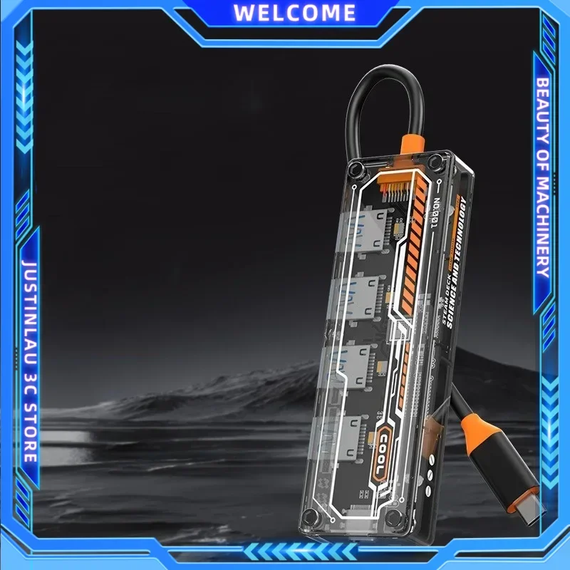 1 шт. 5 в прозрачный USB-концентратор C USB-разветвитель типа C-концентратор для