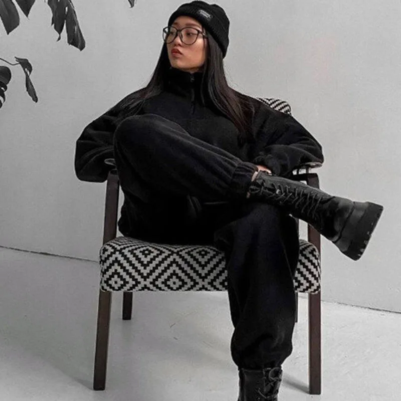 Женский флисовый костюм свитшот на молнии Классический комплект из двух