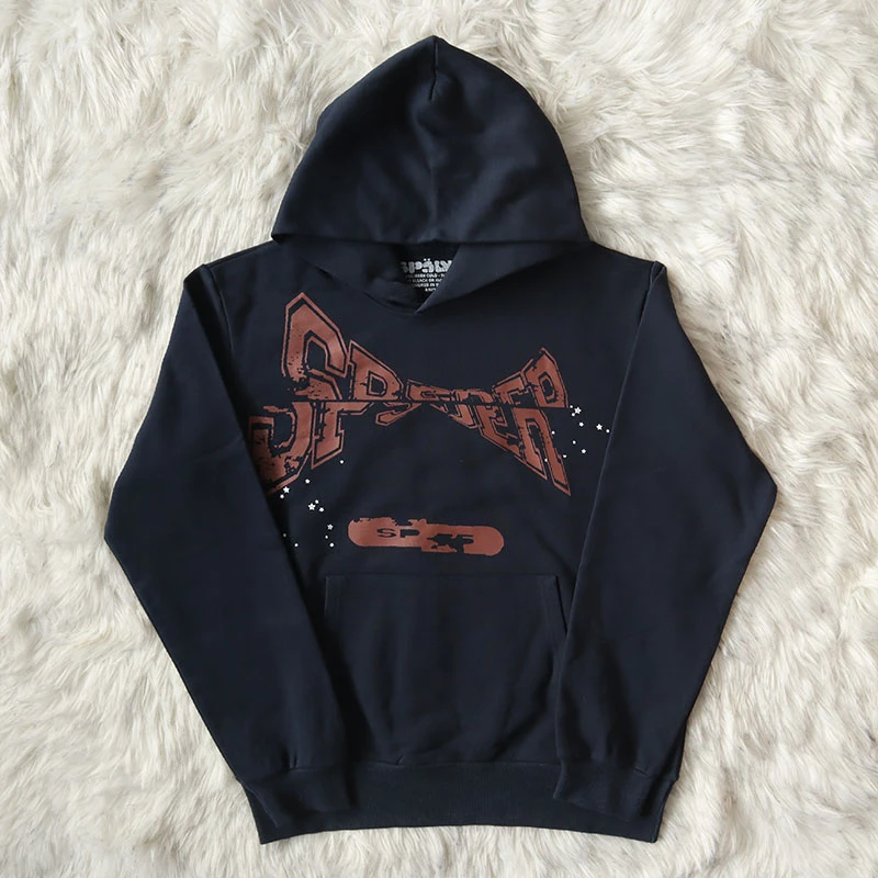 

TOP NEW Patchwork Sp5der 555555 Hooded Men Women Sweatshirts Blue Young Thug Spiderweb Hoodies sweatshirt