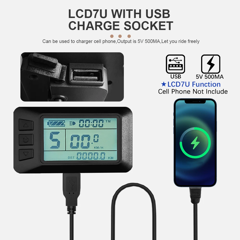 Дисплей Ebike KT LCD7U (с USB) Совместимое напряжение 24 В 36 48 5-контактный