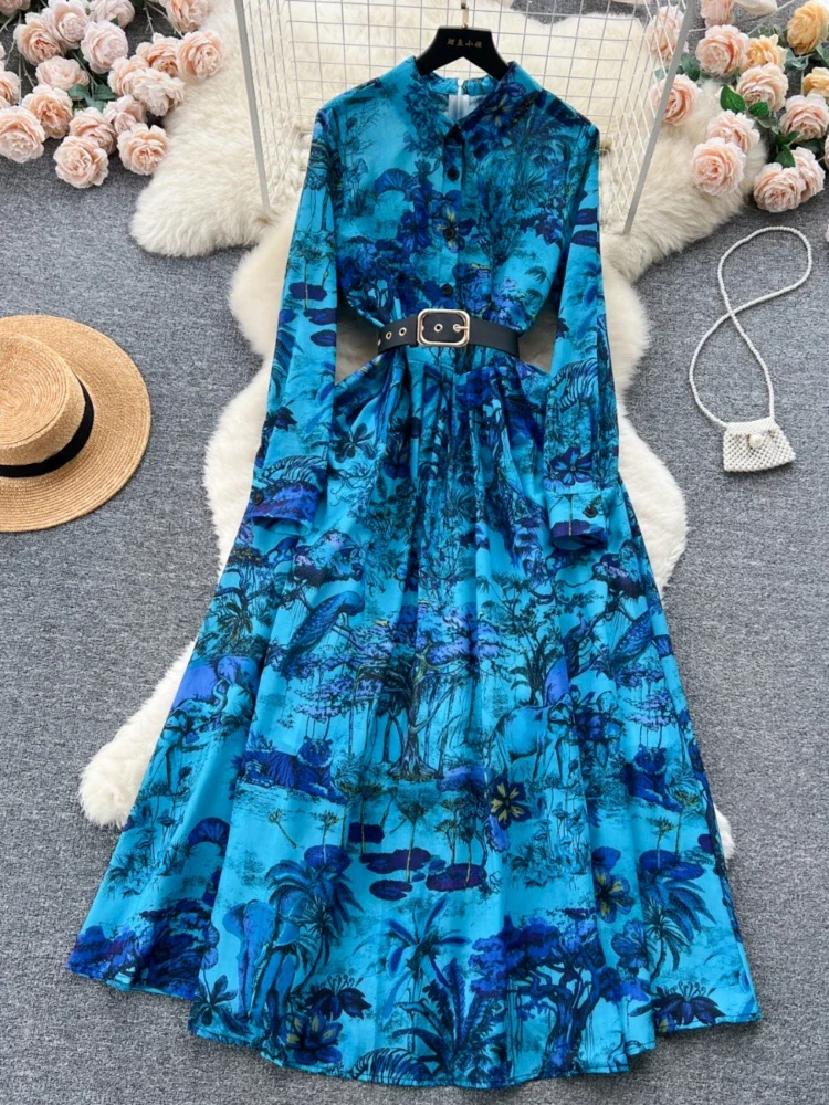 Французское винтажное платье с принтом женское осеннее элегантное вечернее