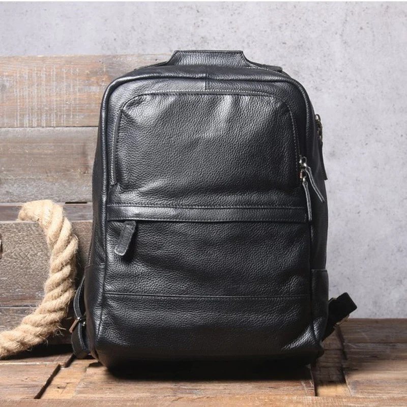 

Простой повседневный кожаный мужской рюкзак, кожаный рюкзак для компьютера ручной работы, кожаная модная сумка