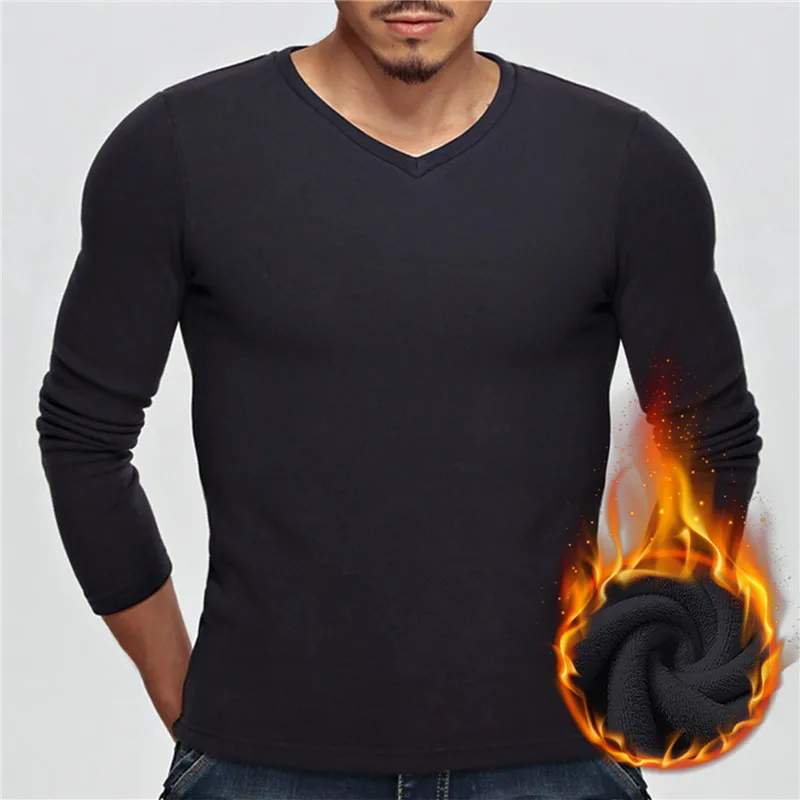 Men'S Long-Sleeved Thermal Underwear Men Plus Velvet Padded T-Shirt Round Neck Slim Bottoming Shirt Mens Underwear