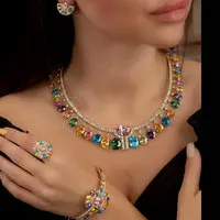 

Siscathy Luxury Multicolor Cubic Zircon Jewelry Set Women Earrings Necklace Bracelet Bangle Ring Collar Engagement Accessories