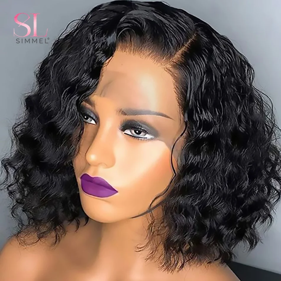 

Deep Wave Bob Wig T PartLace Frontal Wig Human Hair Natural Hairline Peruvian Remy Curly Short Bob Lace Wig Preplucked Baby Hair