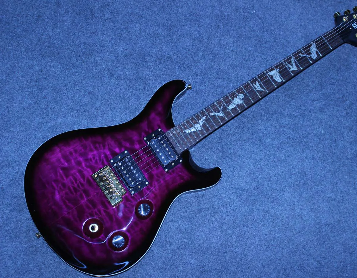 Guitarra Eléctrica Oem de 6 cuerdas, parte superior de arce acolchada, color morado, entrega gratuita