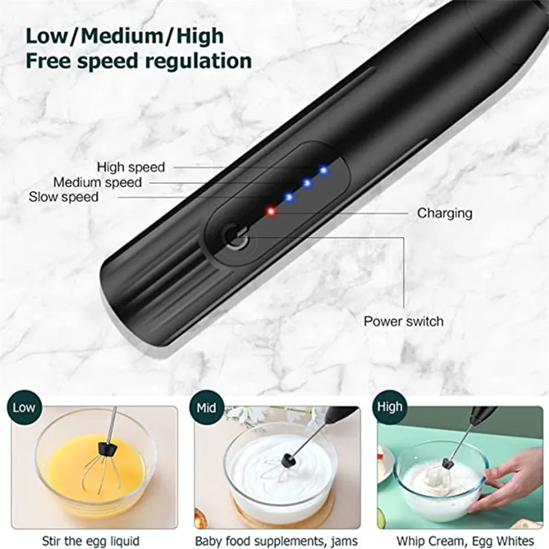 Rechargeable Electric Handheld Milk Frother Blender With Stainless Steel Whisks Mini Whisk for Coffee Matcha Latte Cappuccino |