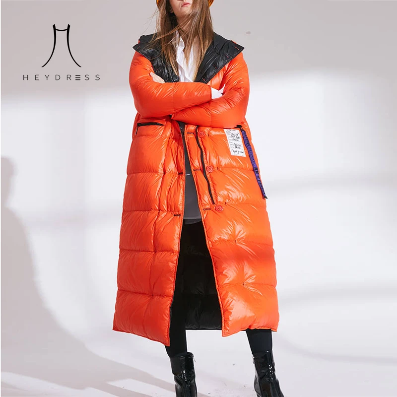 2023 Women Fashion Double Size Winter Warm Down Coat Lady Long 90% White Down Jacket Female Red Hooded Outwear