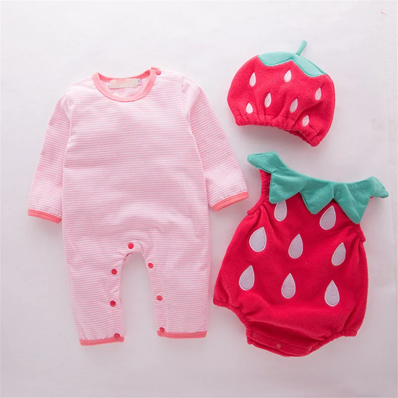 2023 Baby girl outfit strawberry costume full sleeve romper+hat+vest infant halloween festival purim photography clothing 0-24M images - 6