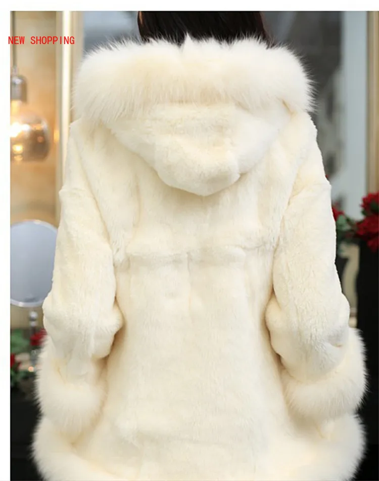 Elegant Long Casual Fur Coat New Fashion Women's Autumn Winter Hooded Women Luxurious Middle Long Rabbit Hair Collar Warm Coats