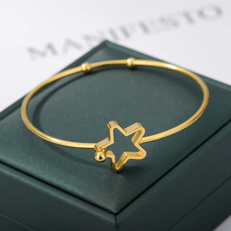 

Stainless Steel Gold Plated Bangle Adjustable Star Gold Colour Bangles For Woman Cuff Bracelets Gift Jewelry Dropshipping