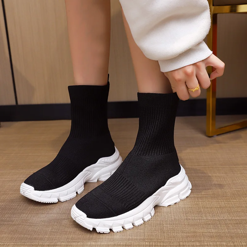Spring Autumn Sneakers Women Thick Bottom Mesh Breathable High-top Socks Sneakers Woman Fashion Ladies Platform Shoes Sneakers