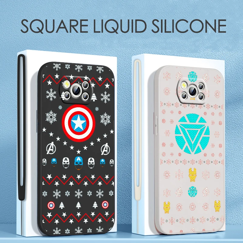 

Cute Marvel Cartoon Logo For Xiaomi POCO C50 C40 X4 M5S F4 M4 X3 F3 M3 C3 Pro GT NFC 4G 5G Liquid Rope Silicone Phone Case