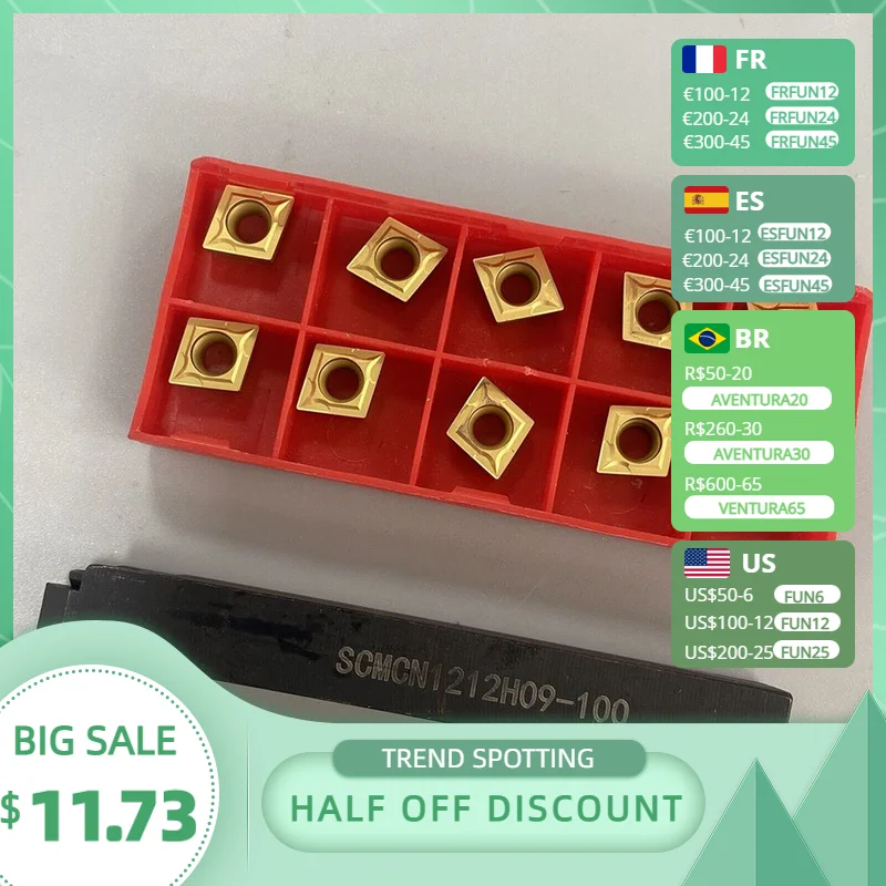 

10 Pcs CCMT09T304 Carbide Inserts SCMCN1212H09-100 Lathe Turning Tool Holder 1/2'' Semi-finishing Metalworking Tools Parts