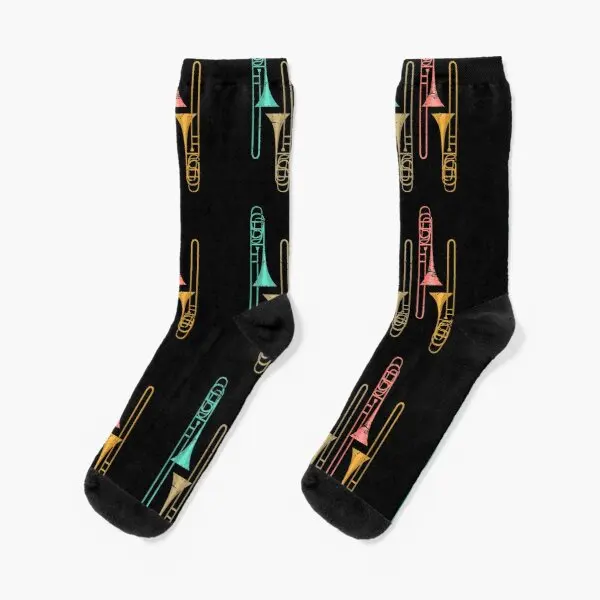 

Retro Trombone Crew Socks Cotton Sports Women Mens Cute Breathable Ladies Short Pattern Comfortable Girls Unisex Funny Cartoon