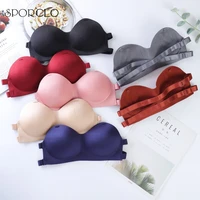 sporclo 1 pc sexy strapless bra for women invisible push up bras seamless non slip bra plain cross bandage bralette underwear