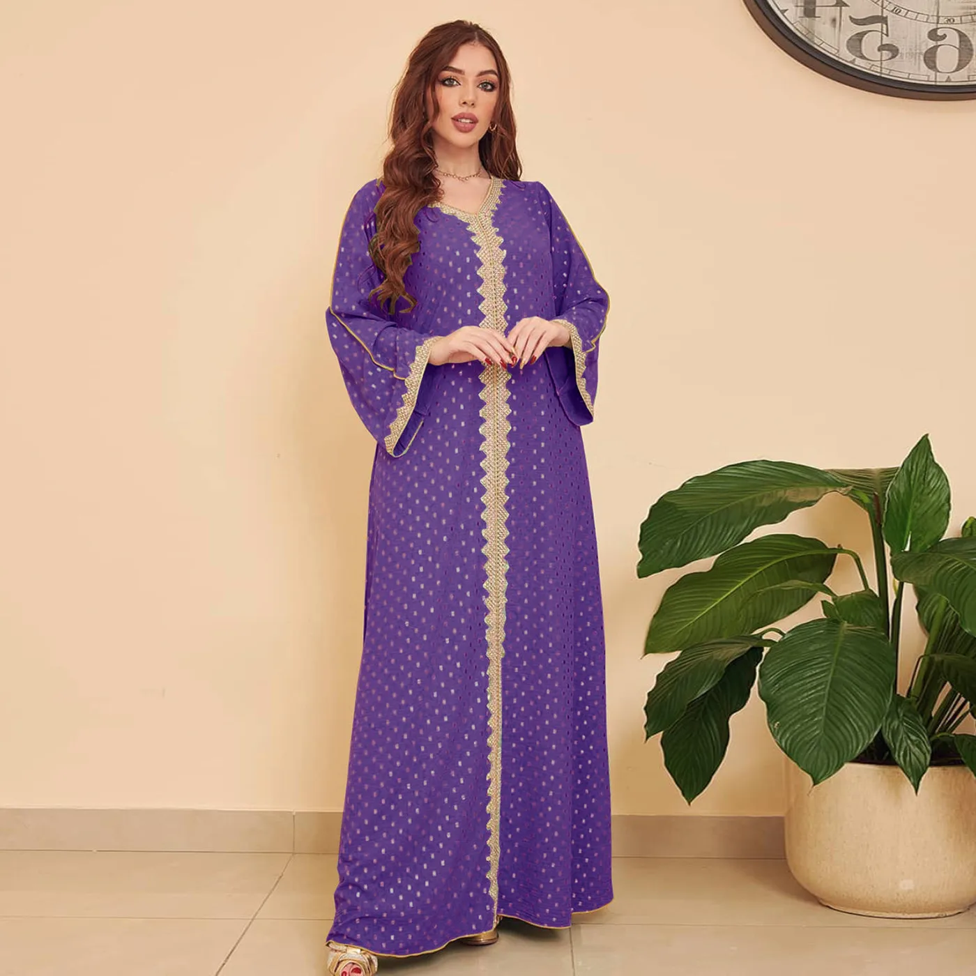 Abaya Women 2023 Summer New Bronzing Muslim Dubai Robe Elegant V Neck Maxi Long Dress Prom Arab Islamic Moroccan Kaftan Eid