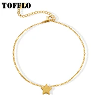 tofflo stainless steel jewelry frosted five pointed star pendant anklet womens fashion plated 18k gold anklet bss036