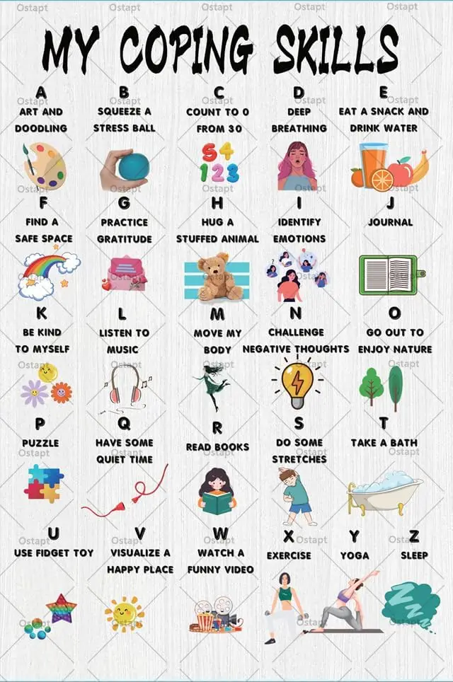 Ostpt Copng Sklls Decor Sgn lphbet School Psychologst Wll Counsellng CBT Metl Tn Mentl Helth W