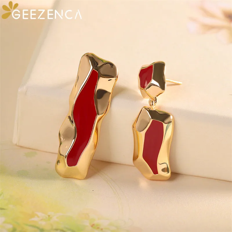 

GEEZENCA серьги-подвески с позолотой и серебром 925 пробы Асимметричные красные для женщин модные необычные украшения для выпечки