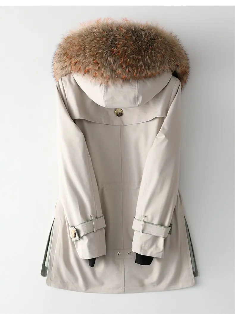 2022 Winter New Raccoon Fur Collar Pie Overcoming Women's Short Hooded Detachable Rabbit Fur Liner Parkas Coat Casual Jacket