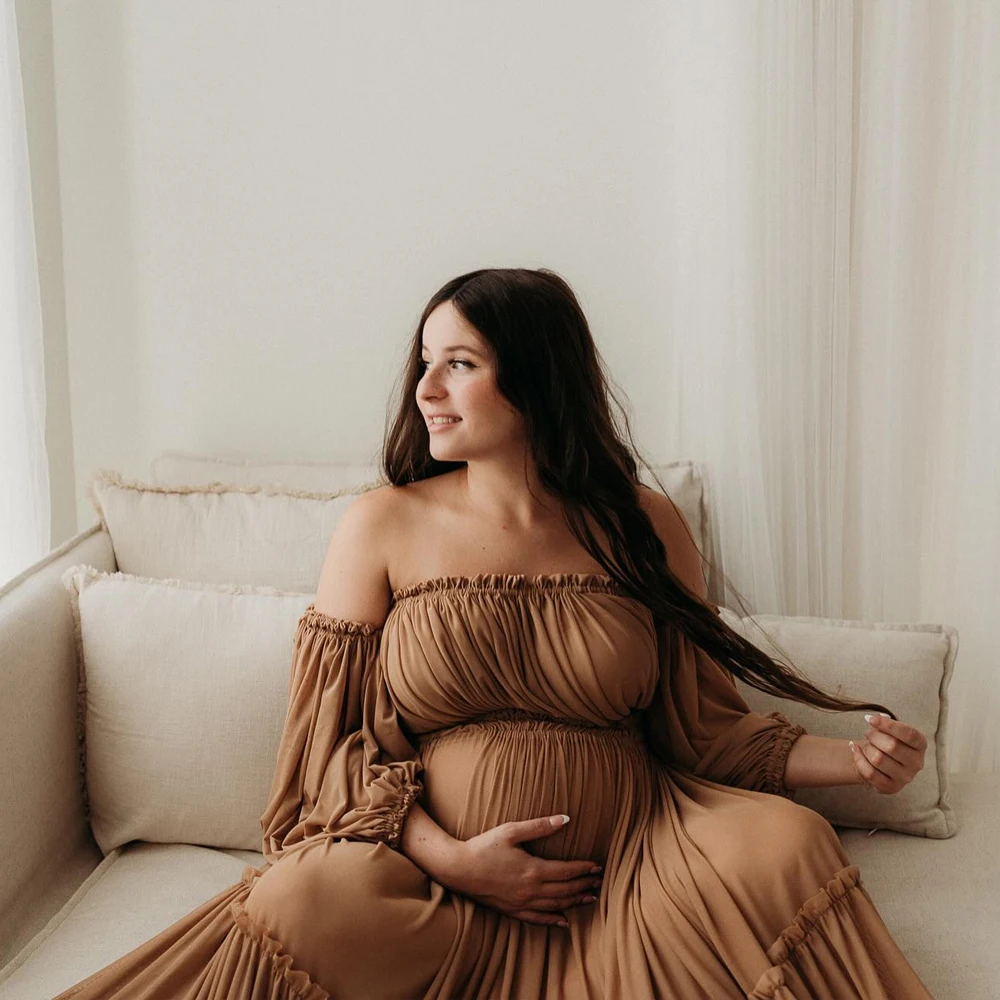 Платья для беременных детского душа шифоновое платье на одно плечо с длинным