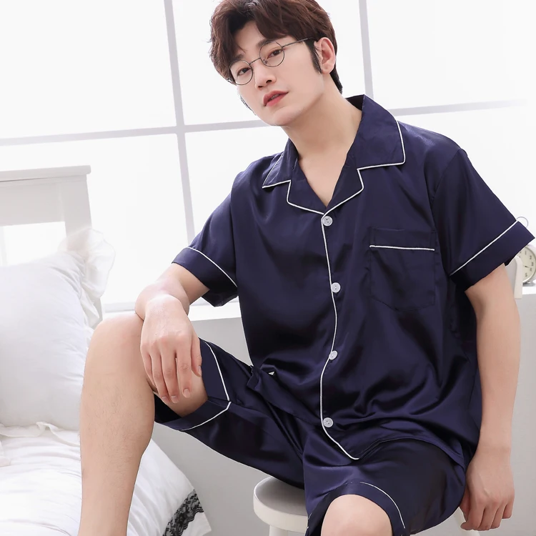 New Men's Stain Silk Pajama Set Men Pajamas Silk Sleepwear Father Gift Style Soft Satin Nightwear Male Summer Homewear Pijamas