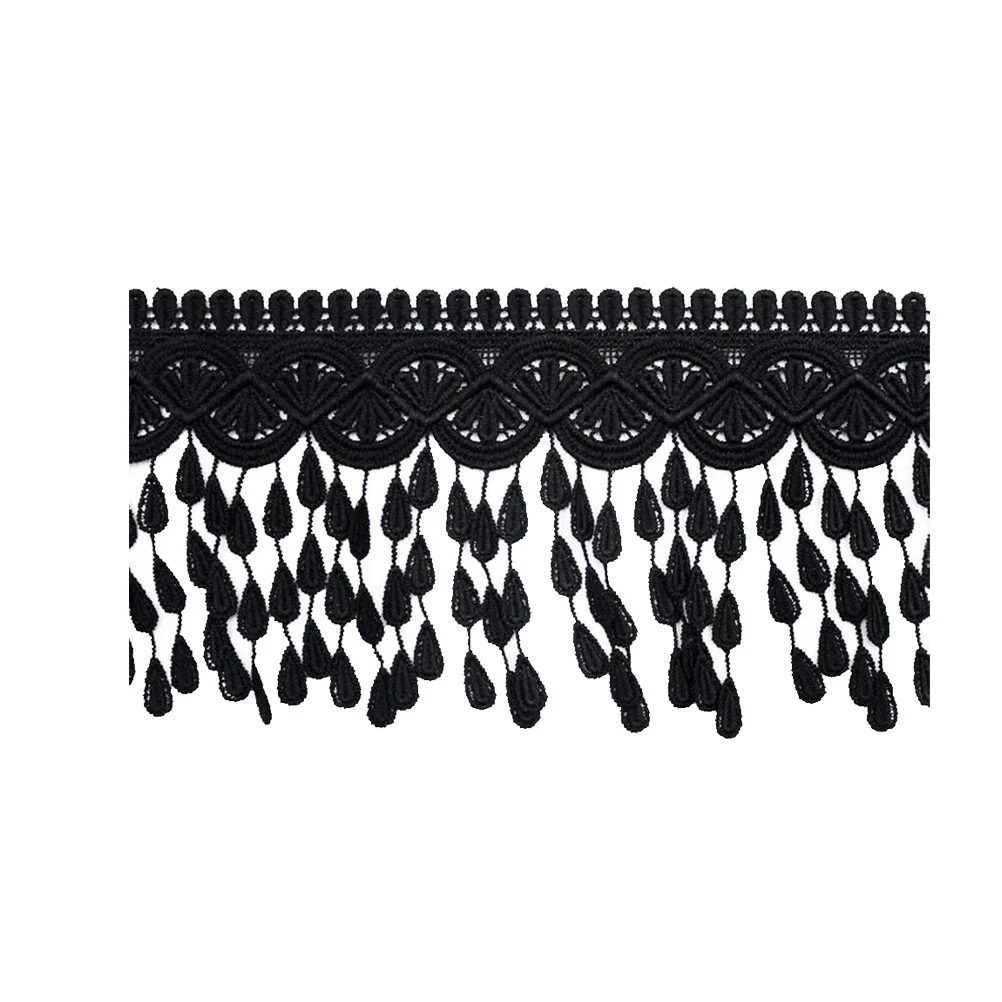 

Trim Lace Sewing Fringe Tassel Ribbon Embroidered Fabric Clothingstyle Garment Wide Vintage Craft Dress Black Upholstery Diy Pom
