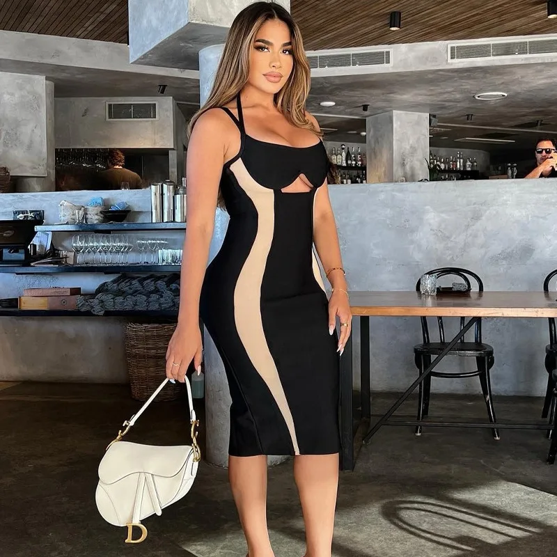 

Женское летнее платье, новинка 2023, пикантное уличное платье на бретельках с вырезами и сумочкой на ягодицах, бесплатная доставка