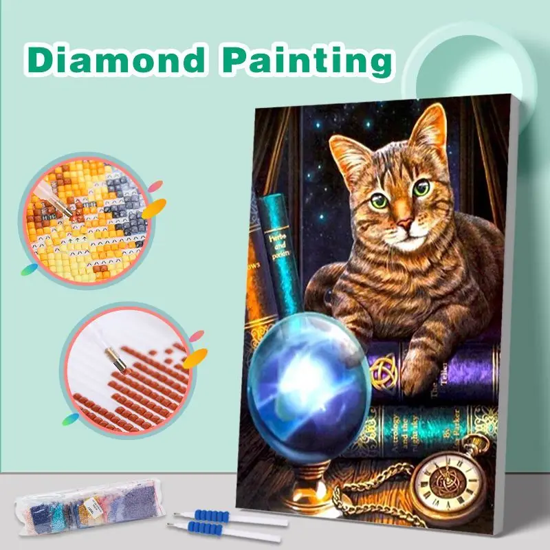 

CHENISTORY 5D Diamond Painting Kit Cat Animal Full Square/Round Diamond Mosaic Animal Embroidery Paintings On The Wall