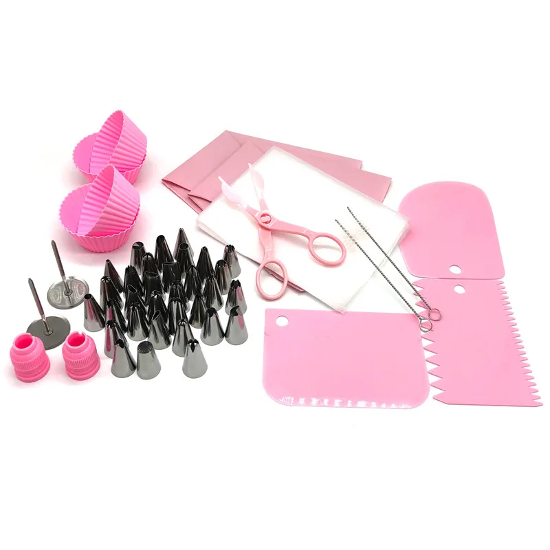 60/58/57/56/40pcs Pastry And Bakery Accessories Set Cake Decoration Tools Piping Tips Muffin Cup Nails Scraper Scissors Brush