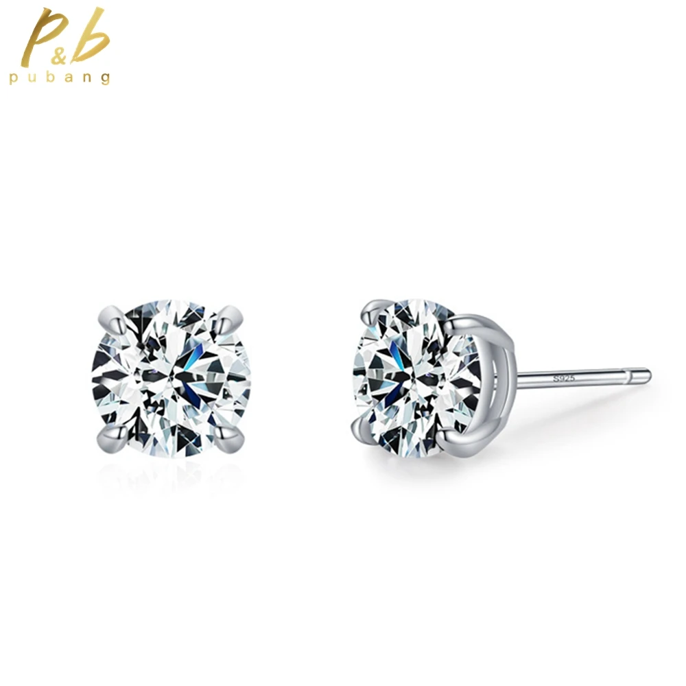 

PuBang Fine Jewelry Real 925 Sterling Silver Sparkling High Carbon Diamond Stud Earrings for Women Engagement Gift Drop Shipping