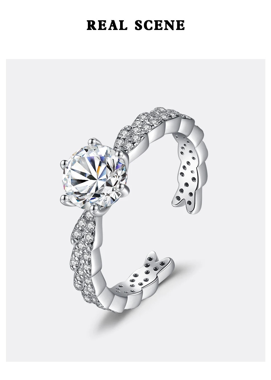 

Elegant Adjustable Ring Silver 925 Sterling Women 1Ct Moissanite Open Pass Diamond Test Wedding Bands Anniversary Gift