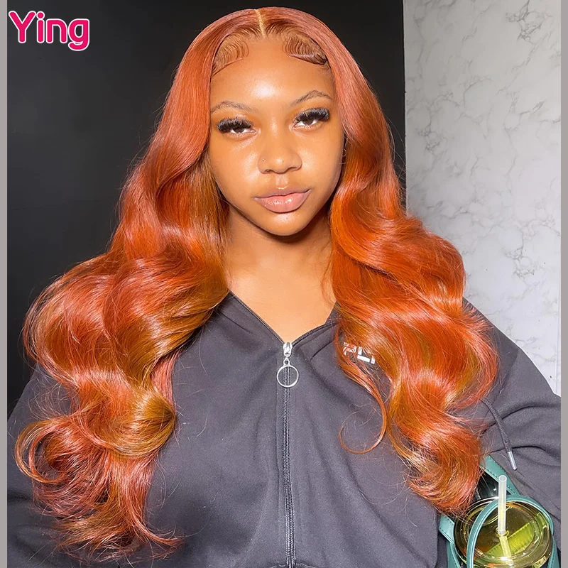 

Ying Hair Peruvian 13x6 Transparent Lace Front Wig PrePlucked Ginger Orange Colored 200% Density Body Wave 13x4 Lace Front Wig