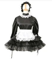 gothic girl black satin maid dress lockable dress role play dress customization