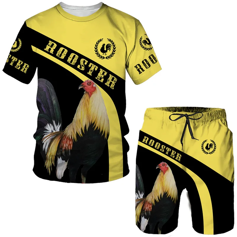 Rooster graphics 3D Print T-Shirt Shorts Set Summer Men Set Suit 2 Piece Set Outfits Male Beach Style Streetwear Men's Tracksuit