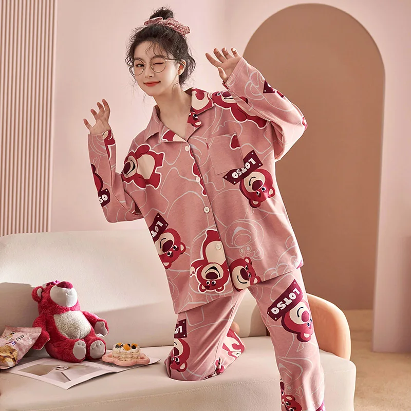 New spring and autumn pajamas women's long-sleeved trousers two-piece oversized loose lapel women's home wear