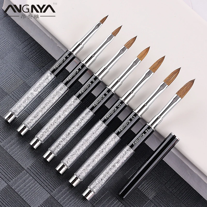 

ANGNYA чистый колонковый волос Акриловая кисть для ногтей Стразы Металлическая Ручка Кисть для дизайна ногтей ручка для резьбы Профессиональ...