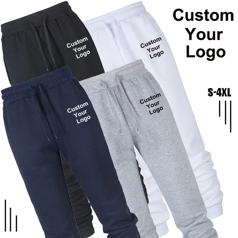Custom Your Logo Fashion Sweatpants for Men Jogging Fitness Training Sports Pants Male Solid Color Drawstring Casual Sportswear
