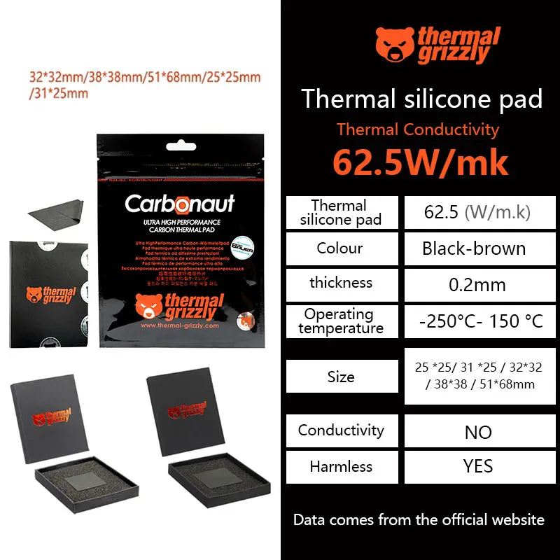 

Thermal Grizzly Carbonaut Thermal Pad 62.5W/mk CPU/GPU/PS4/Motherboard Thermal Silicone Pad Recyclable Carbon Thermal Pad