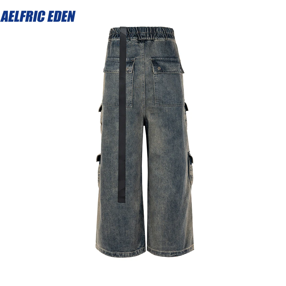 Джинсы мужские с лентами и карманами в стиле Харадзюку