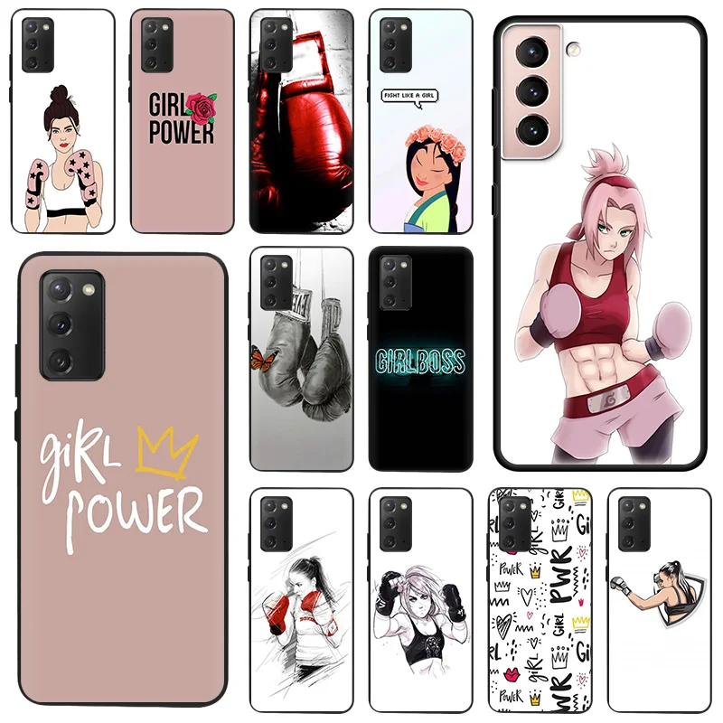 

Black Silicone Girl Power Boxing Phone Case for Samsung Note 20 Ultra 10 9 8 Galaxy S20 FE S21 S22 5G S10 Plus Anime Soft Cover