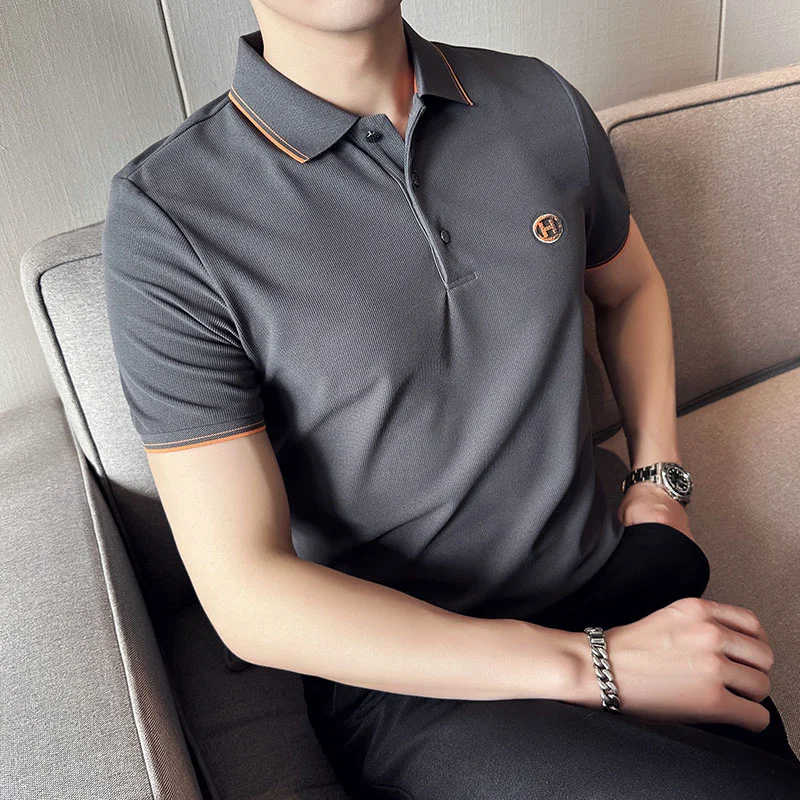 

2023 Brand Clothing Men's Summer Casual Short-sleeved POLO Shirts/Male Fashion Solid Color Ice Silk High Quality Polo Shirt