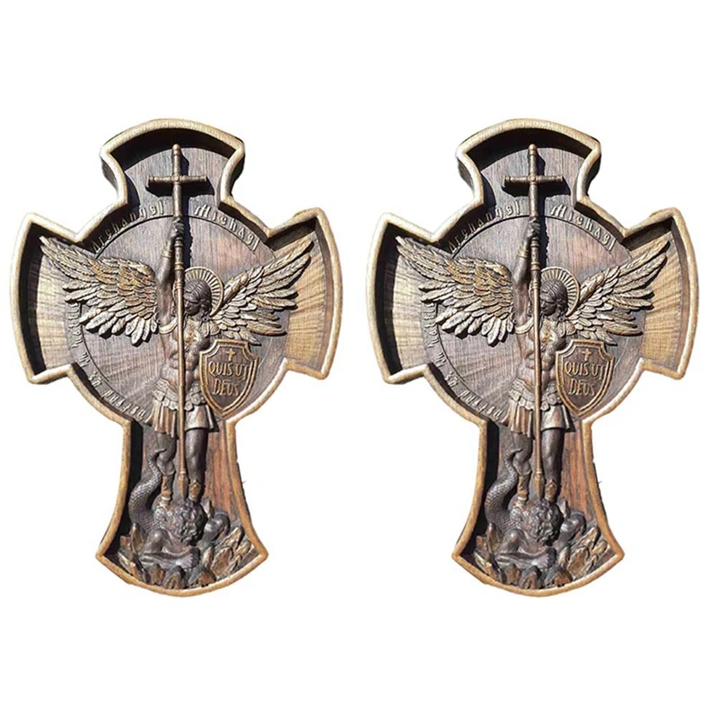 

2X Archangel Michael Natural Resin Carved Religious Icon Christian Resin Gift For Him Housewarming Gift For Men He